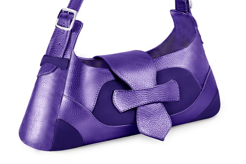 Violet purple women's dress handbag, matching pumps and belts. Front view - Florence KOOIJMAN